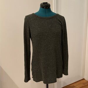 LOFT XS grey green speckled knit sweater top, low back & fitted